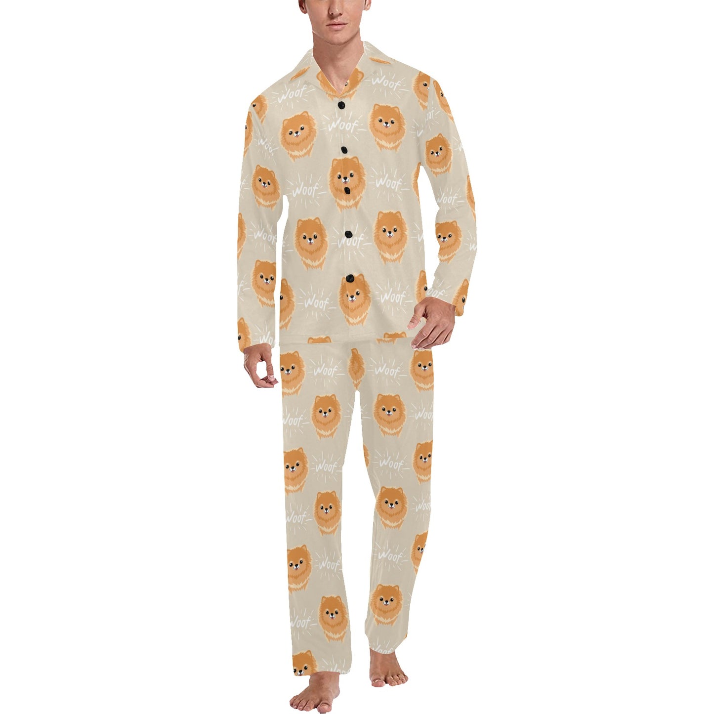 Pomeranians Pattern Print Design A04 Men's Long Pajama Set