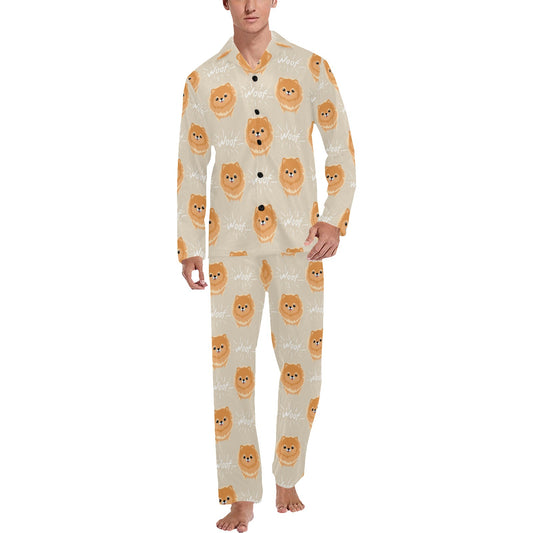 Pomeranians Pattern Print Design A04 Men's Long Pajama Set