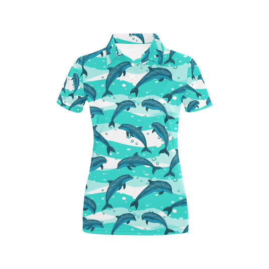 Dolphin Design Print Pattern Women's Polo Shirt