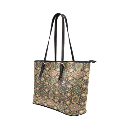 Mandala Motif Themed Design Print Leather Tote Bag