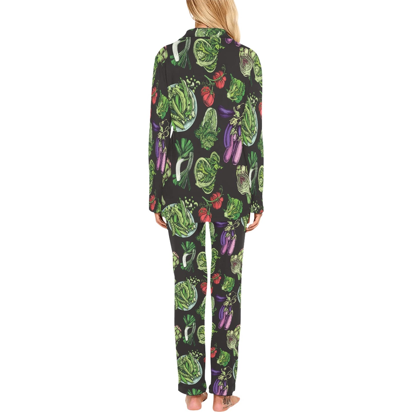 Lettuce Pattern Print Design 01 Women's Long Pajama Set