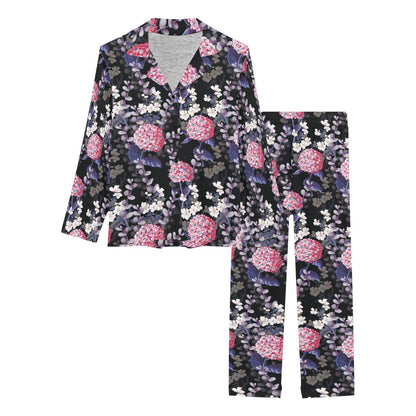 Hydrangea Pattern Print Design HD04 Women's Long Pajama Set