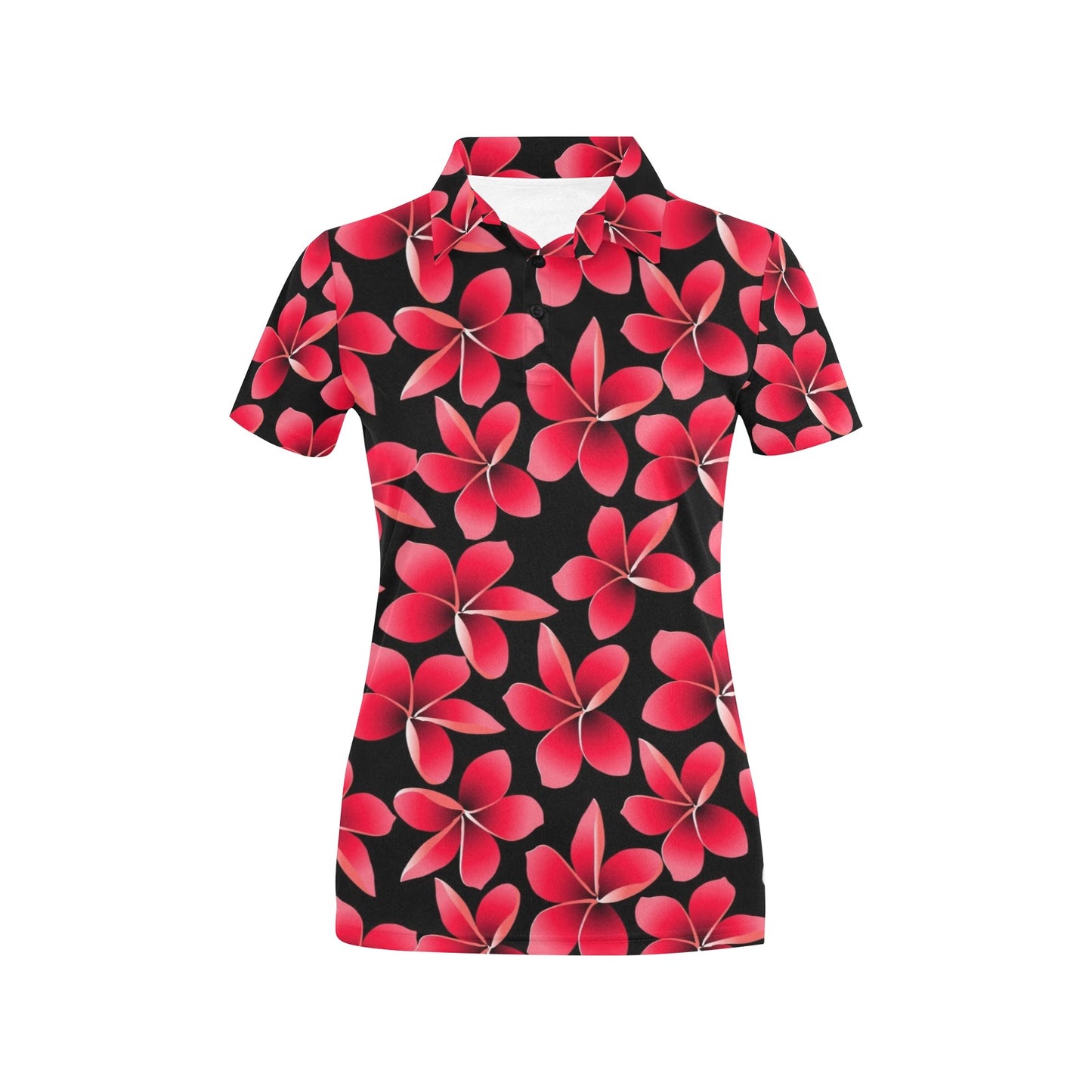 Red Plumeria Pattern Print Design PM025 Women's Polo Shirt