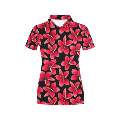Red Plumeria Pattern Print Design PM025 Women's Polo Shirt
