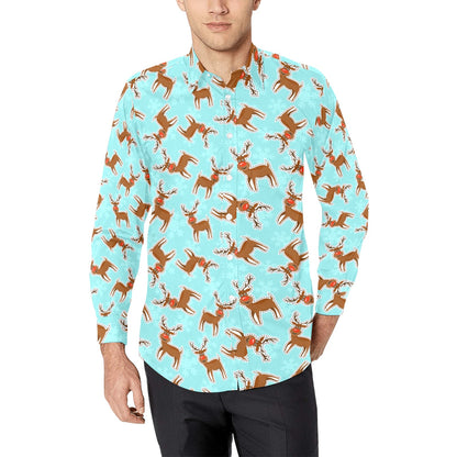 Reindeer Print Design LKS403 Men's Long Sleeve Dress Shirt