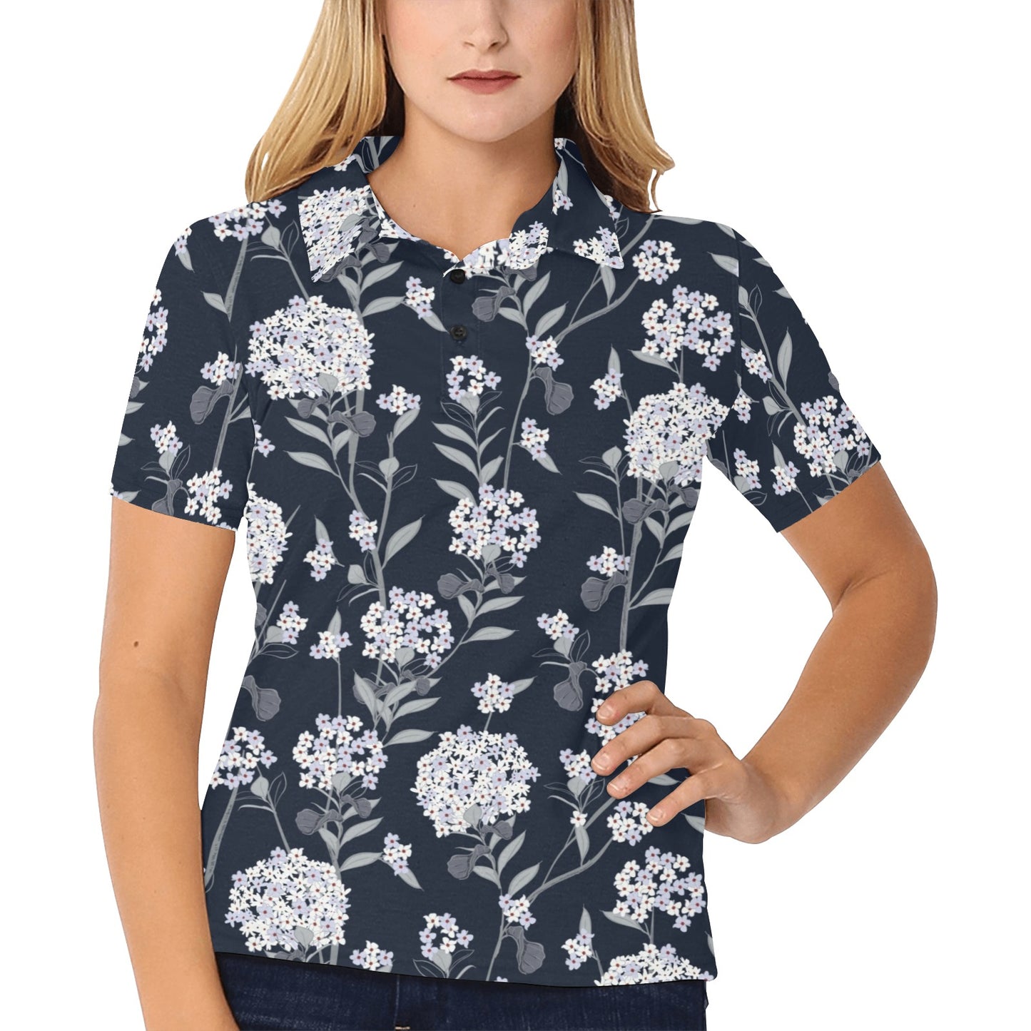 Hydrangea Pattern Print Design HD06 Women's Polo Shirt