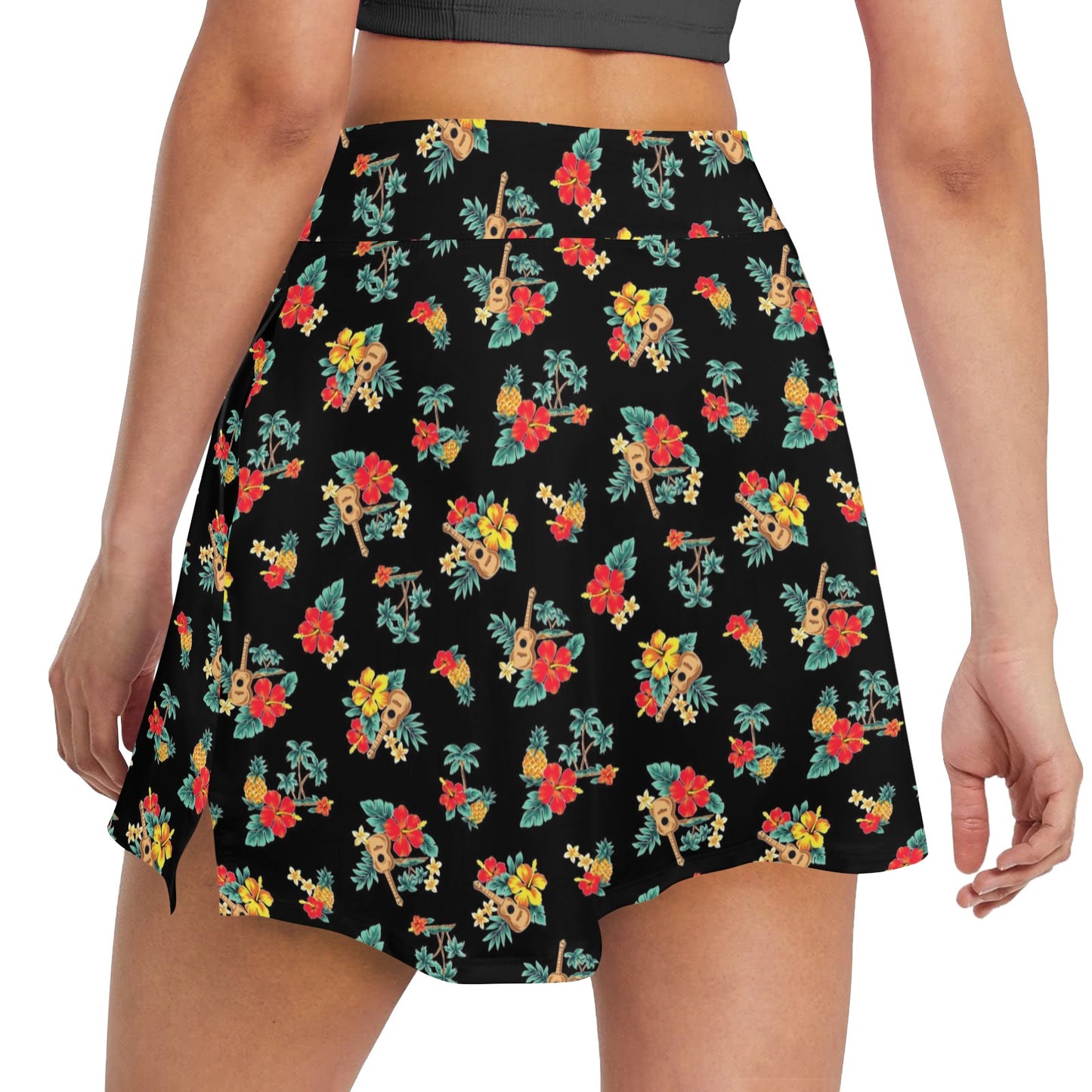 Hawaiian Flower Themed Print 17" Golf & Pickleball Skort with Pockets