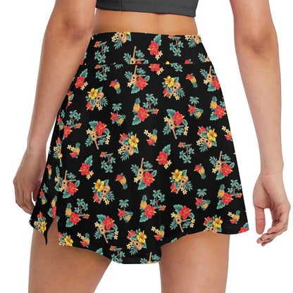 Hawaiian Flower Themed Print 17" Golf & Pickleball Skort with Pockets