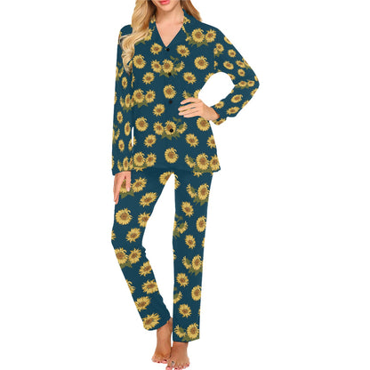 Sunflower Print Design LKS305 Women's Long Pajama Set