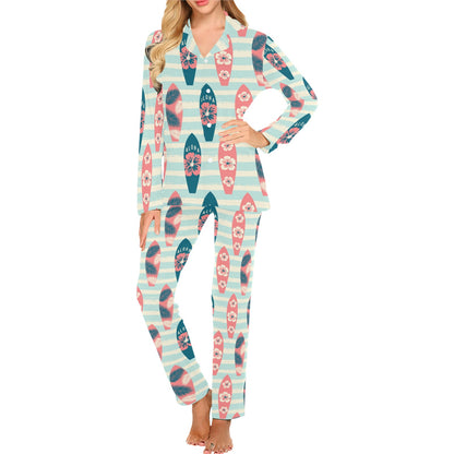 Aloha Hawaii Surfboard Pattern Print Design 02 Women's Long Pajama Set