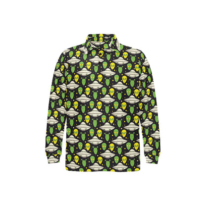 Alien UFO Pattern Long Sleeve Polo Shirt For Men's