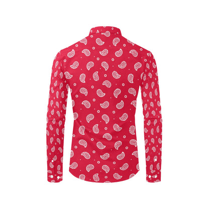 Bandana Red Paisley Print Design LKS305 Men's Long Sleeve Dress Shirt