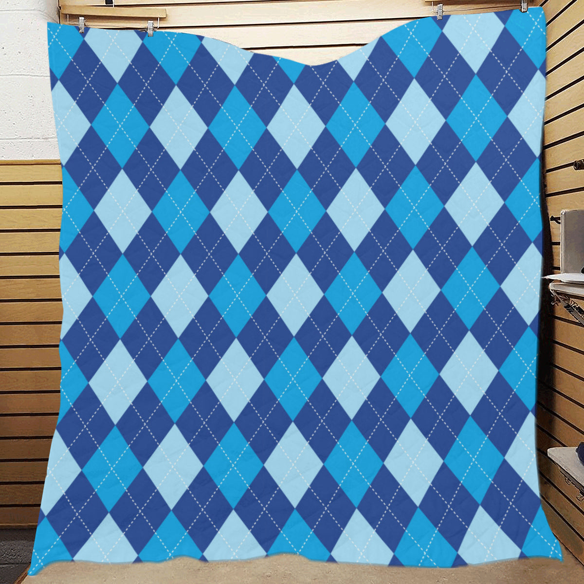 Argyle Blue Pattern Print Design 02 Premium Quilt
