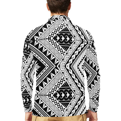 Samoan Tattoo Style Print Design LKS307 Long Sleeve Polo Shirt For Men's