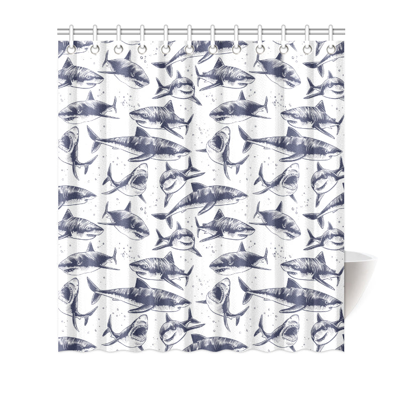 Great White Shark Pattern Print Design 02 Shower Curtain