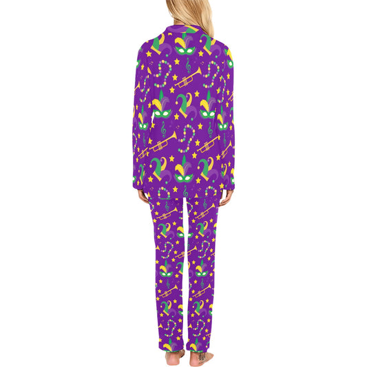 Mardi Gras Pattern Print Design 06 Women's Long Pajama Set