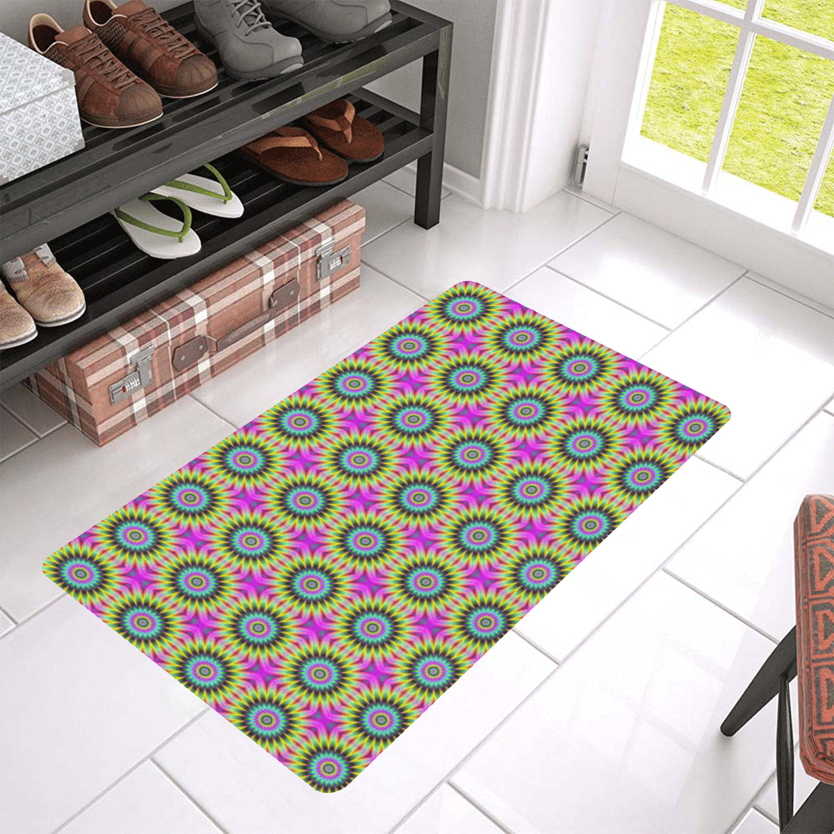 Optical illusion Flower Rainbow Style Rubber Doormat