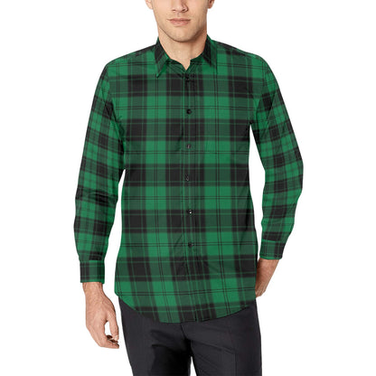 Tartan Green Print Design LKS302 Men's Long Sleeve Dress Shirt
