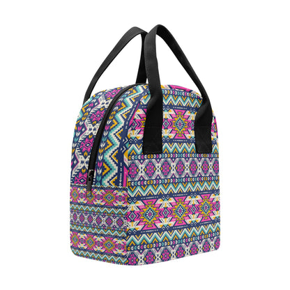 Aztec Pink Geometric Print Pattern Insulated Lunch Bag