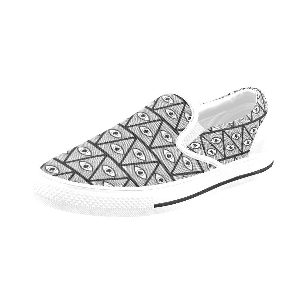 Third Eye Pattern Print Design LKS304 White Slip Ons Canvas Women's Shoes