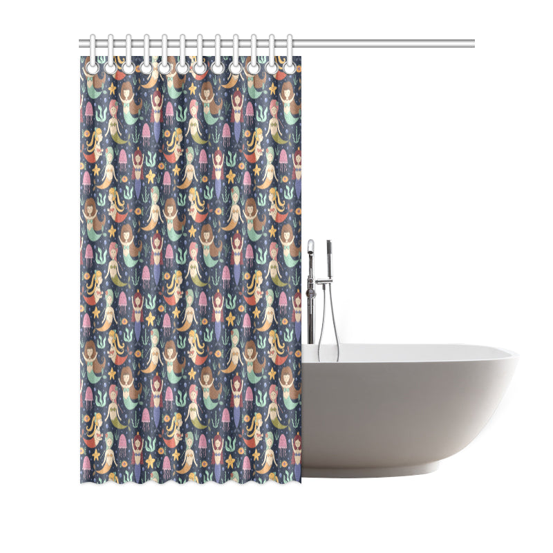 Mermaid Cartoon Pattern Print Design 03 Shower Curtain