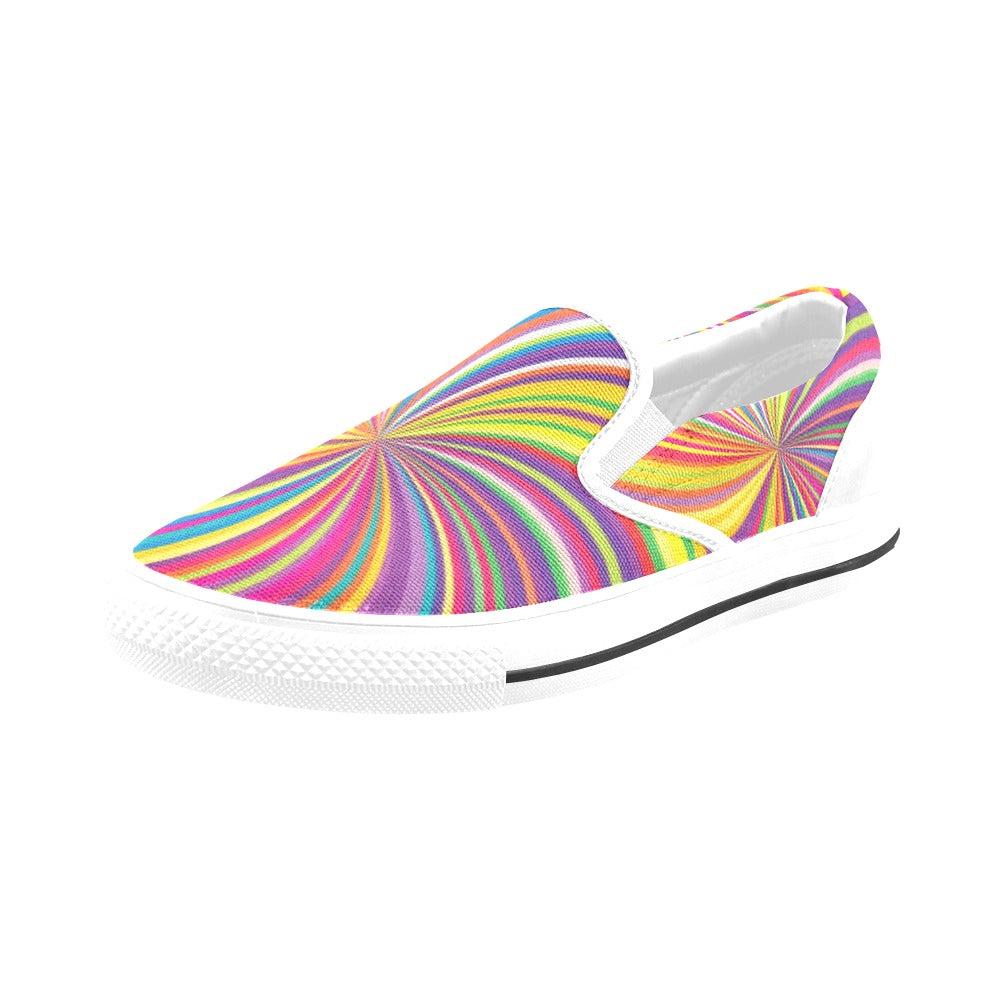 Vortex Print Design LKS301 White Slip Ons Canvas Women's Shoes