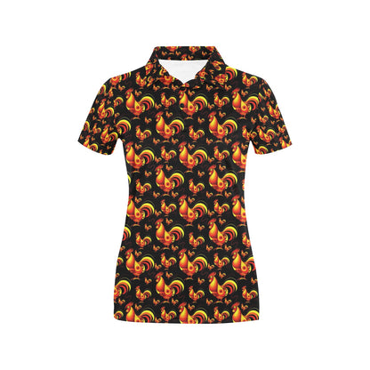 Rooster Print Themed Women's Polo Shirt