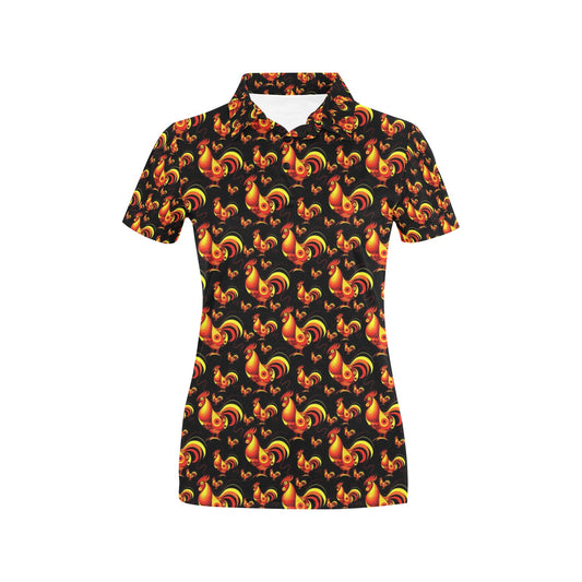 Rooster Print Themed Women's Polo Shirt