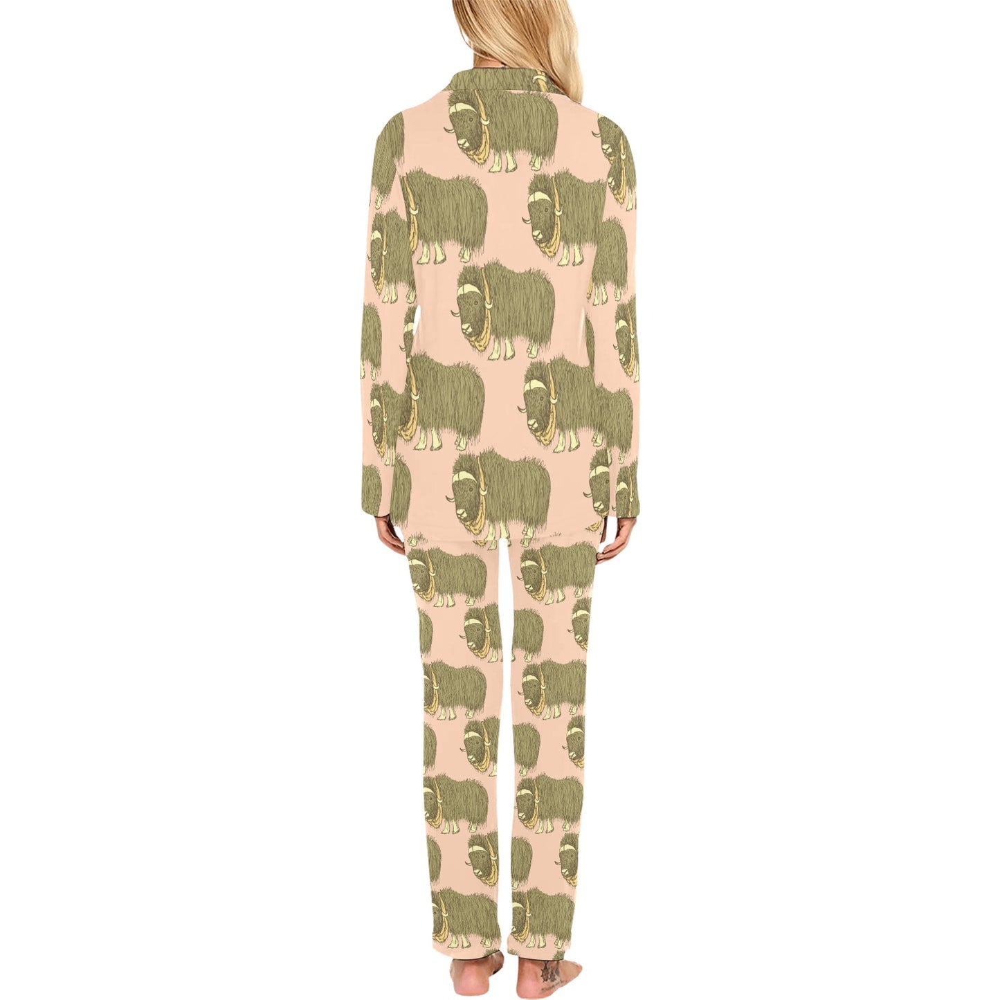Yak Pattern Print Design 01 Women's Long Pajama Set
