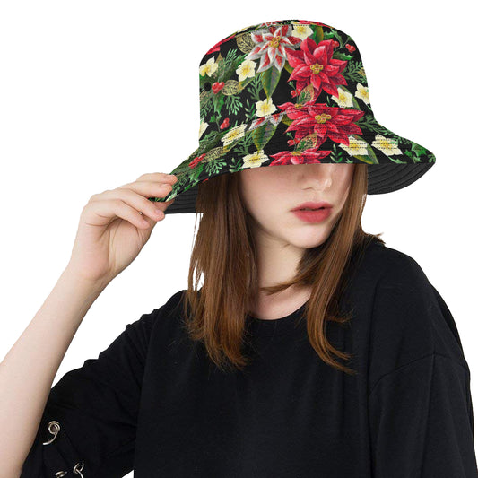 Poinsettia Pattern Print Design POT05 Unisex Bucket Hat