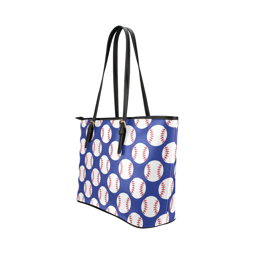 Baseball Blue Background Leather Tote Bag