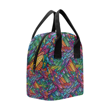 Feather Multicolor Design Print Insulated Lunch Bag