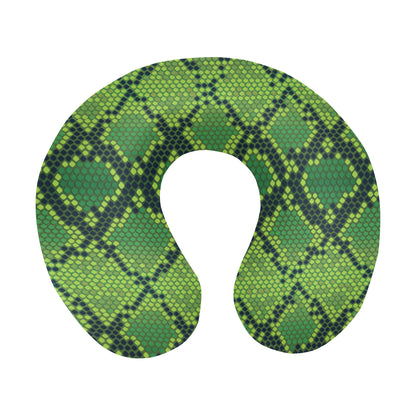 Python Green Pattern Print Design A01 U-Shaped Travel Neck Pillow