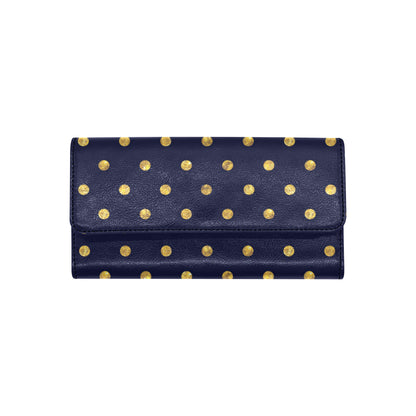 Polka Dot Gold Blue Pattern Print Design 02 Women's Trifold Wallet