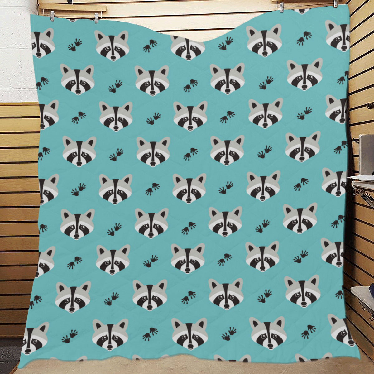 Raccoon Pattern Print Design A01 Premium Quilt