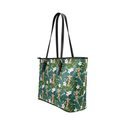 Giraffe Jungle Design Print Leather Tote Bag