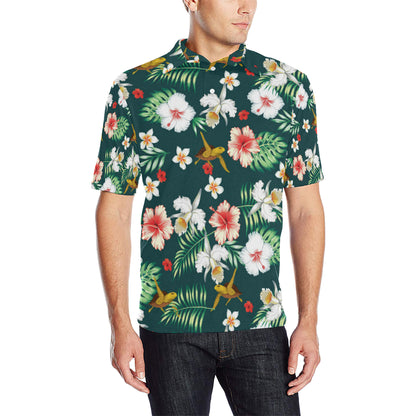 Hawaiian Flower Design with SeaTurtle Print Men Polo Shirt