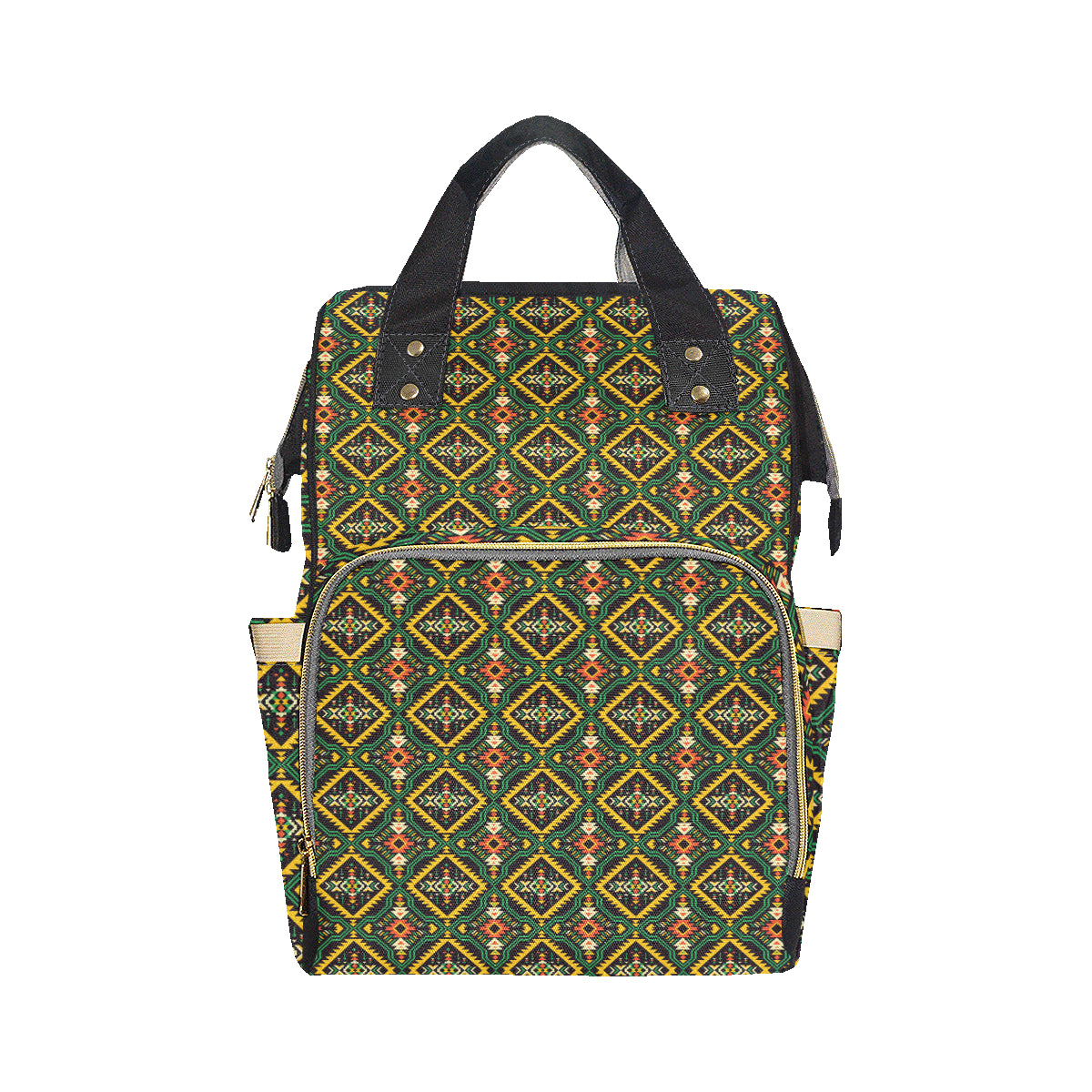 Kente Green Design African Print Diaper Bag Backpack