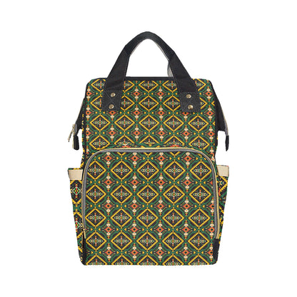 Kente Green Design African Print Diaper Bag Backpack