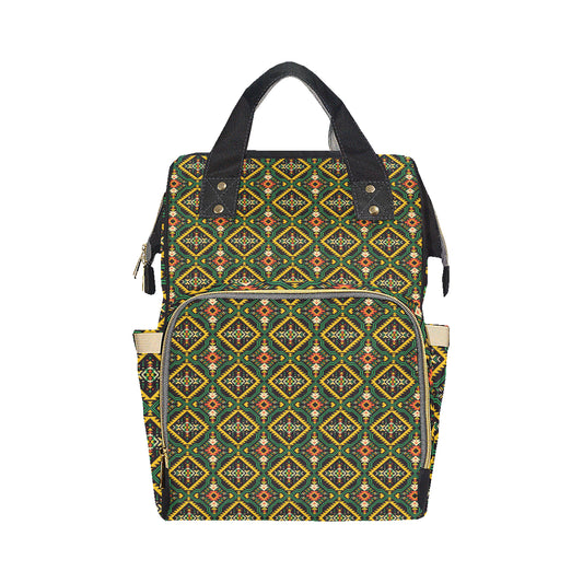 Kente Green Design African Print Diaper Bag Backpack