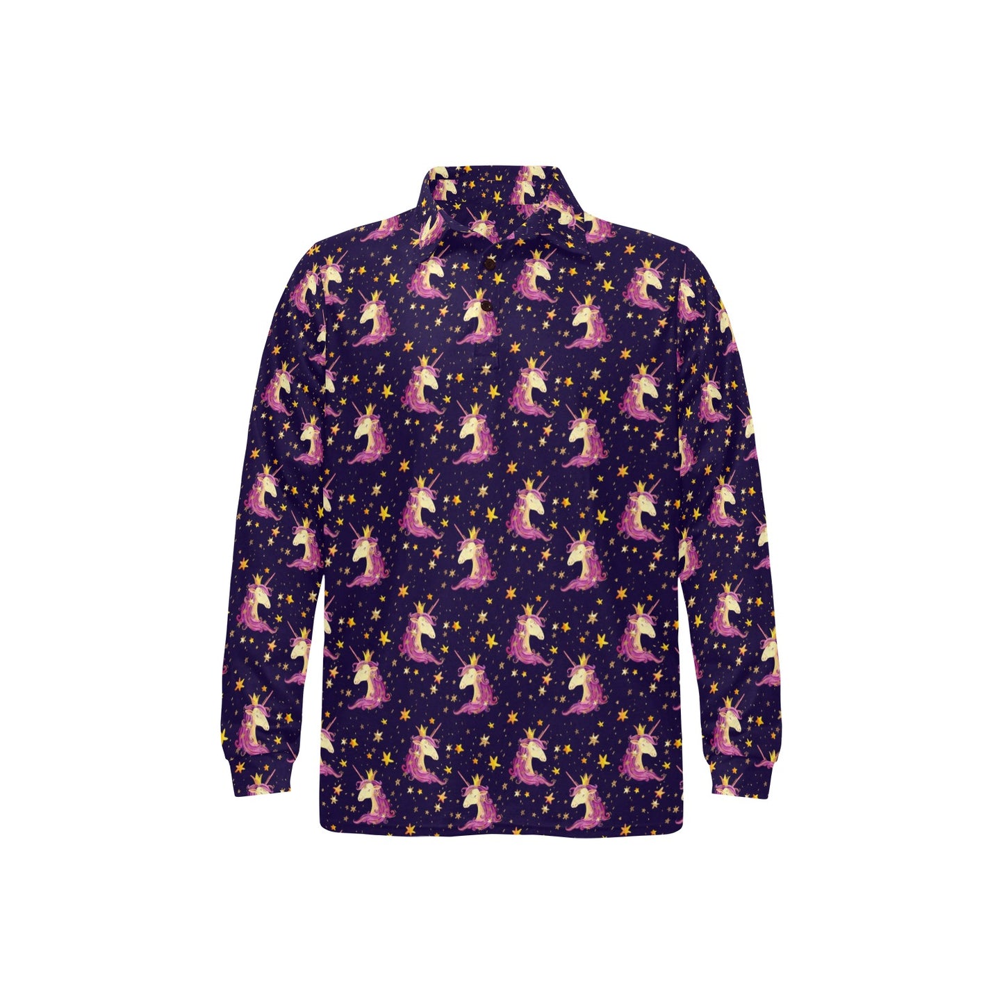 Unicorn Princess Star Sparkle Long Sleeve Polo Shirt For Men's
