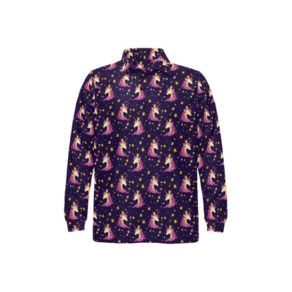 Unicorn Princess Star Sparkle Long Sleeve Polo Shirt For Men's