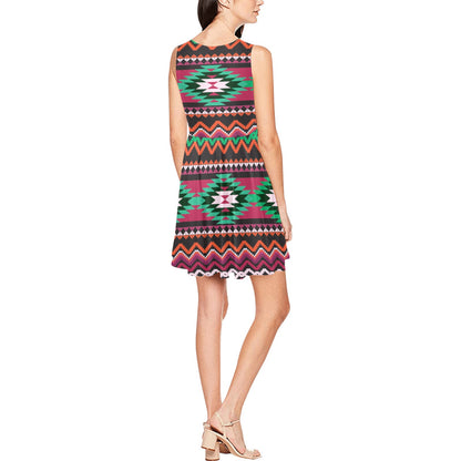 Mexican Pattern Print Design 01 Sleeveless Dress