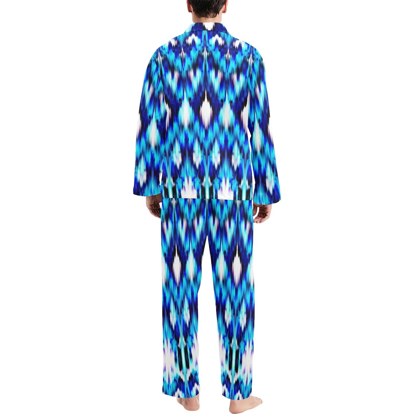 Ikat Blue Pattern Print Design 01 Men's Long Pajama Set