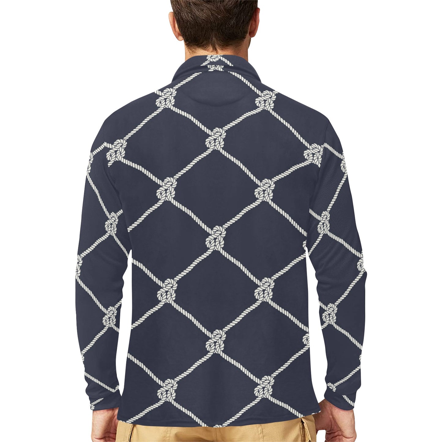 Rope Pattern Print Design A02 Long Sleeve Polo Shirt For Men's