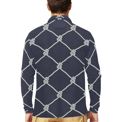 Rope Pattern Print Design A02 Long Sleeve Polo Shirt For Men's