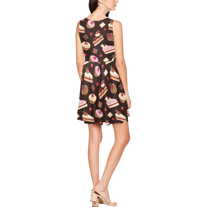 Cake Pattern Print Design 04 Sleeveless Dress