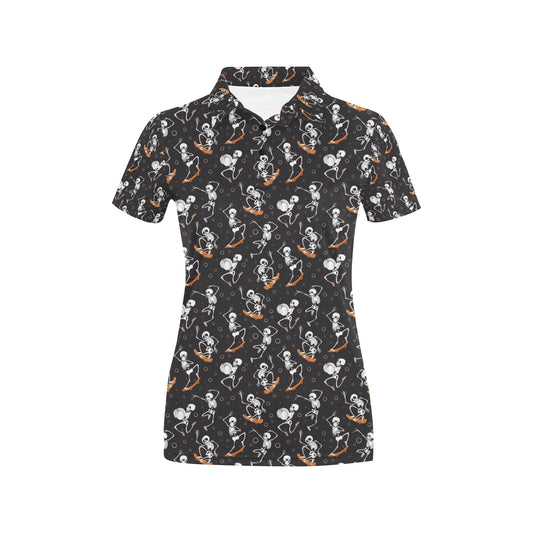 Skateboard With Skeleton Print Design LKS303 Women's Polo Shirt