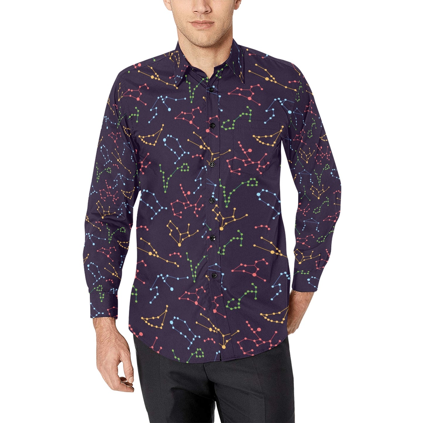 Zodiac Print Design LKS301 Men's Long Sleeve Dress Shirt