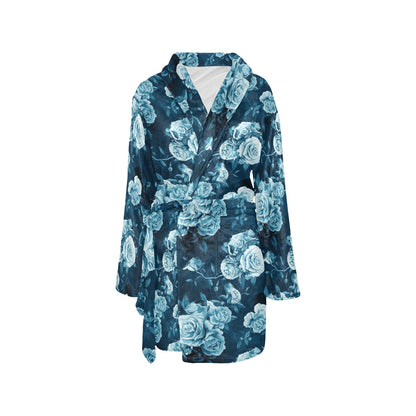 Rose Blue Pattern Print Design RO014 Women's Fleece Robe